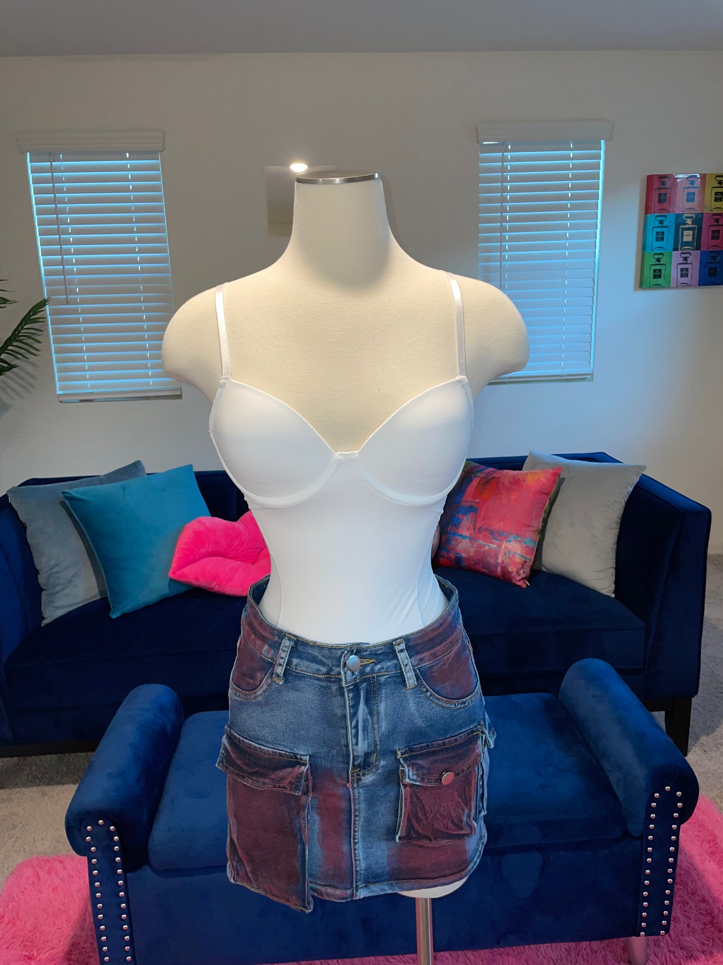 Pink Patch Denim Skirt