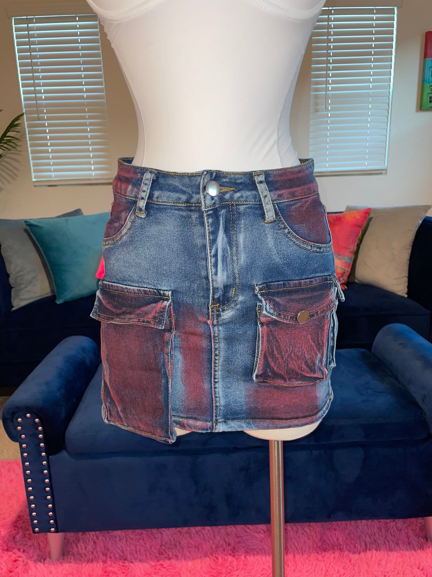 Pink Patch Denim Skirt